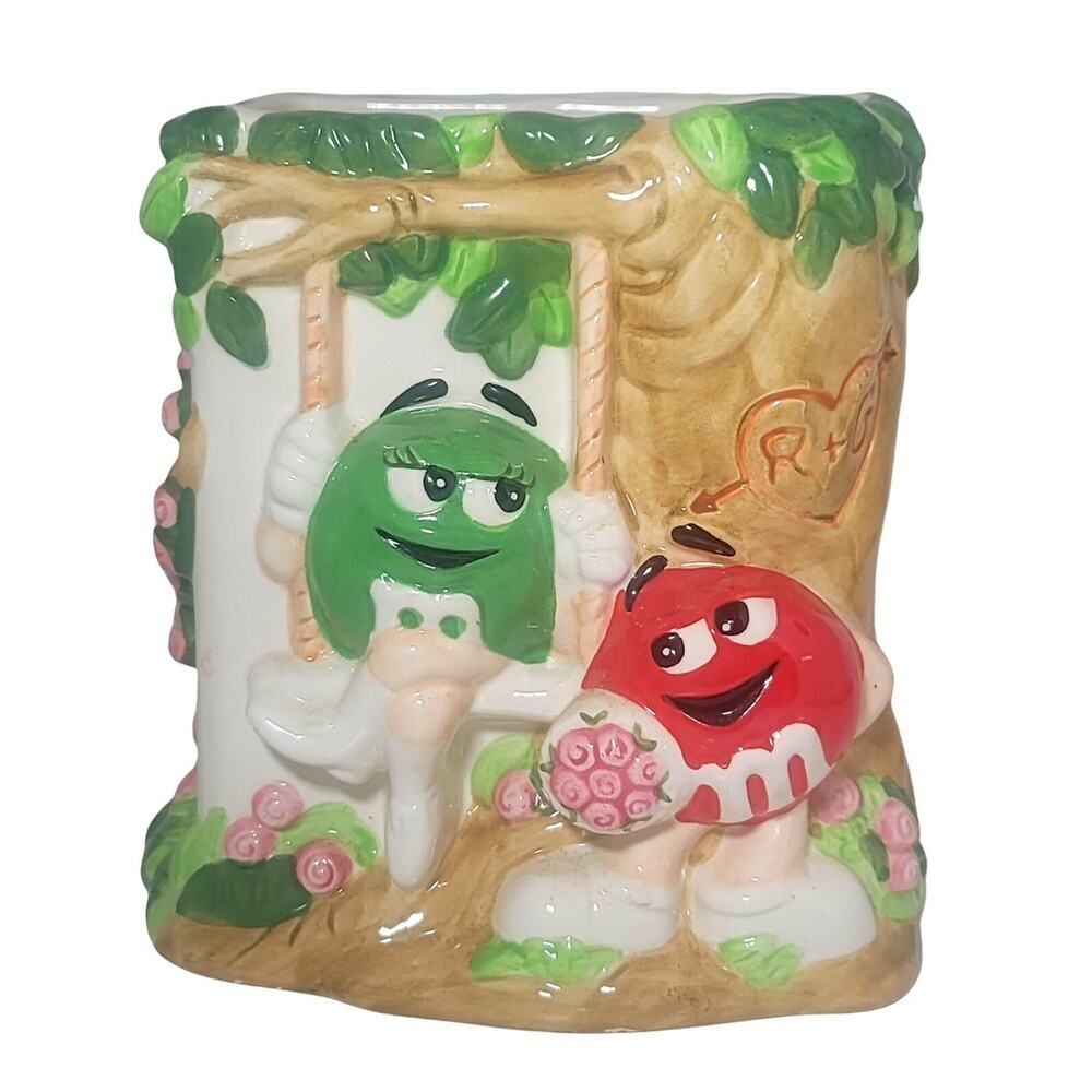 Mars M & M Candy Flower Vase or Planter FTD Green M on Swing R +‎ G